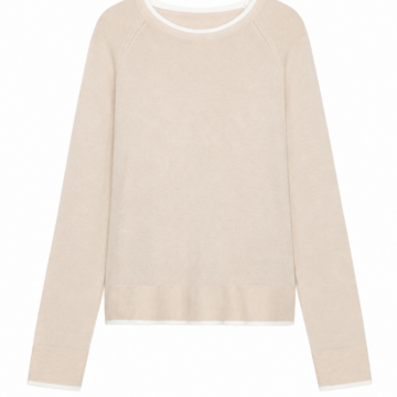 Light Beige Crew Neck Sweater with White Contrast Trim