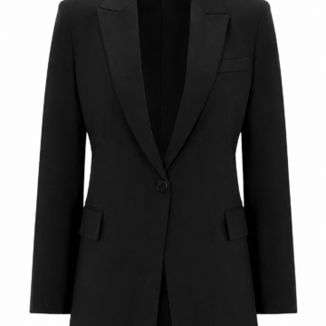 Black Structured Single-Breasted Blazer with Notch Lapel
