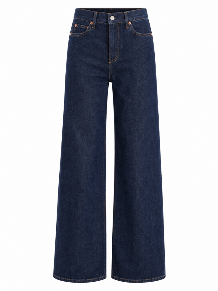 Dark Indigo High-Rise Wide-Leg Jeans with Five-Pocket Styling