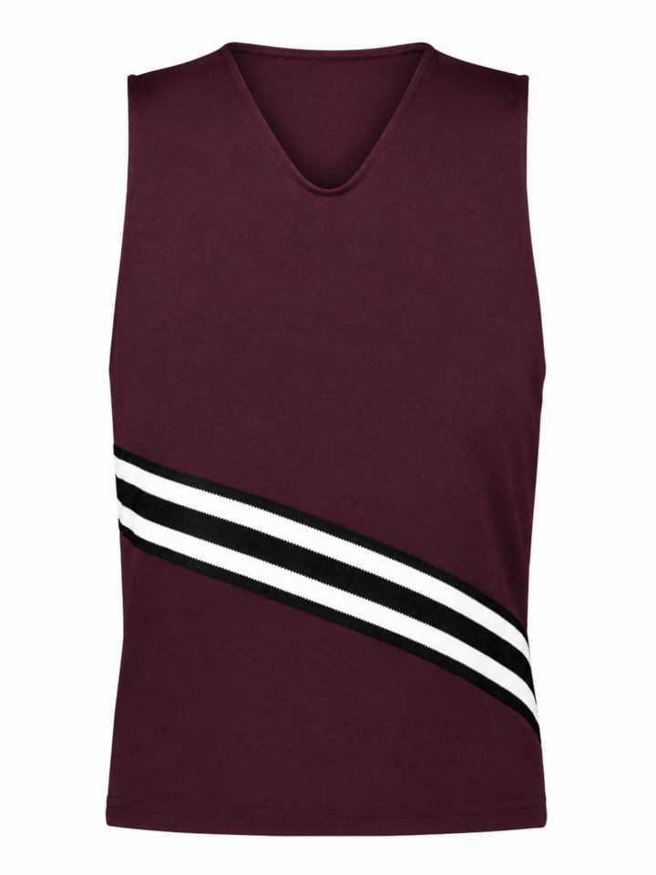 Burgundy Sleeveless V-Neck Tank Top with Striped Detail