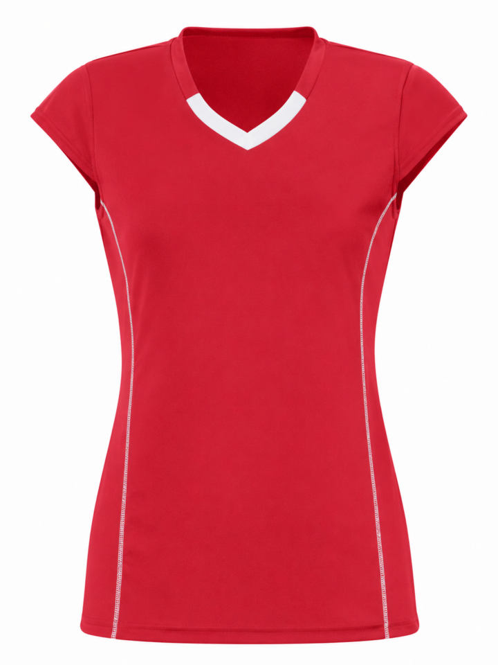 Red V-Neck Cap Sleeve Fitted Activewear Top