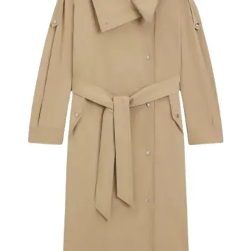 Beige Pointed Collar Belted Trench Coat