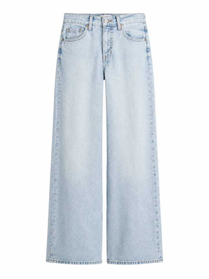 Light-Wash High-Rise Wide-Leg Jeans with Zip Fly