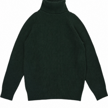 Dark Green Ribbed Turtleneck Sweater with Drop Shoulders