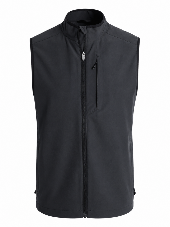 Black Sleeveless Zip-Up Vest with Stand Collar
