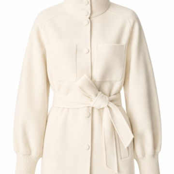 Cream Belted Jacket with Stand Collar