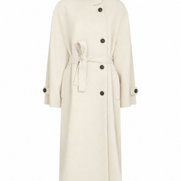 Ivory Longline Funnel Neck Belted Coat