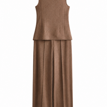 Brown Sleeveless Mock-Neck Top and Wide-Leg Trousers Set