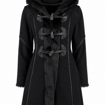 Black Faux Fur Trim Hooded Coat
