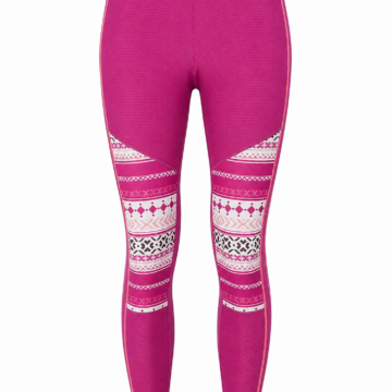 Magenta Perforated Textured Leggings with Geometric Print