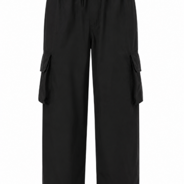 Black Wide-Leg Cargo Pants with Drawstring Waist and Flap Pockets