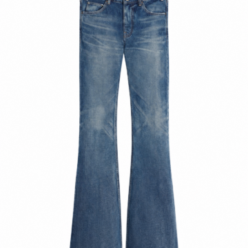 Medium Wash Blue Flared Jeans with Fading and Whiskering