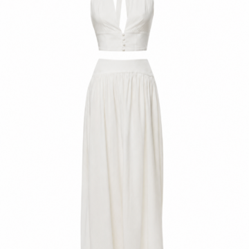 White Halter Crop Top and Maxi Skirt Set