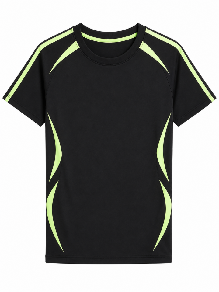 Black Neon Yellow-Green Panel Short Sleeve T-Shirt