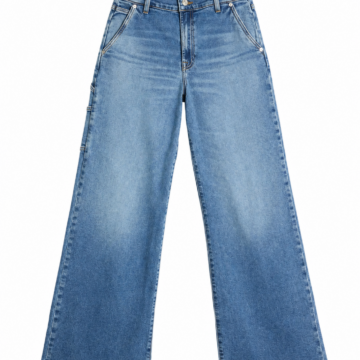 Medium Wash Blue Wide-Leg High-Rise Jeans with Contrast Stitching