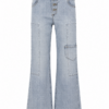 Light Blue High-Rise Flared Cargo Jeans with Frayed Hem