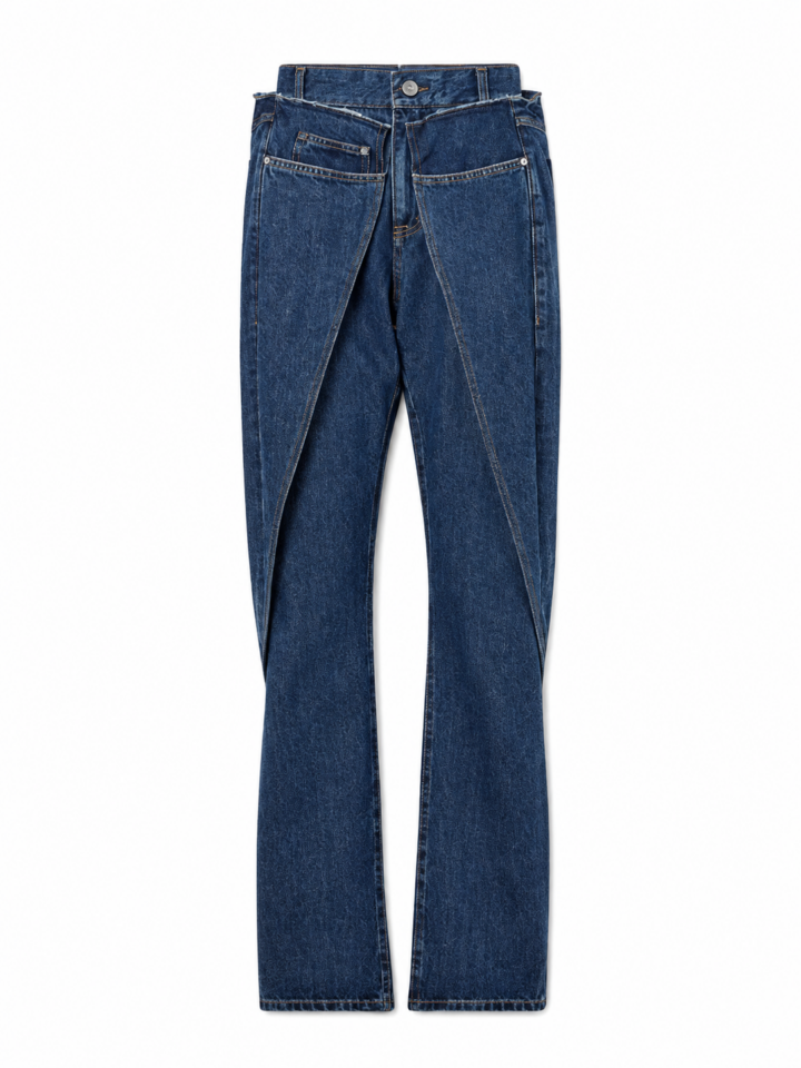 Dark-Wash Straight-Leg Jeans with Diagonal Seaming