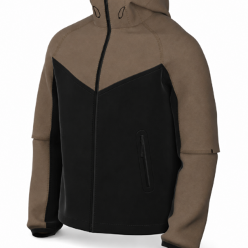 Olive Green and Black Color Block Full Zip Hooded Jacket