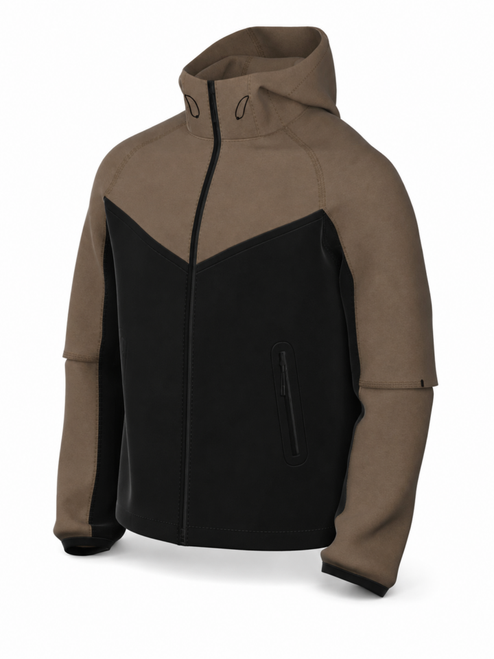 Olive Green and Black Color Block Full Zip Hooded Jacket