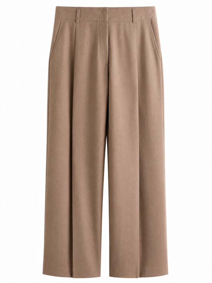 Taupe High-Waisted Wide-Leg Trousers