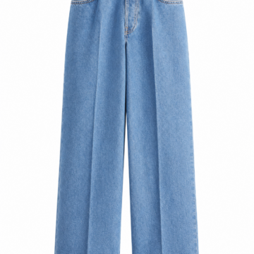 Medium Wash Blue Wide-Leg High-Rise Jeans with Pressed Creases