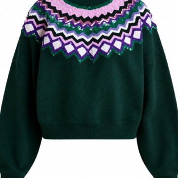 Dark Forest Green Fair Isle Sequin Sweater