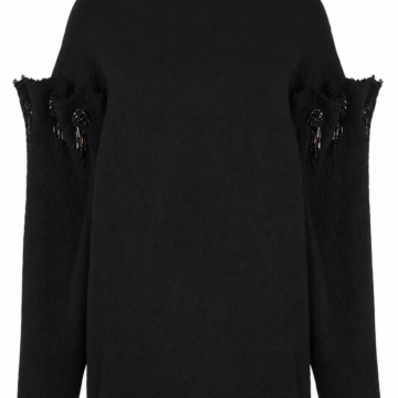 Black Cut-Out Sleeve Crewneck Sweater