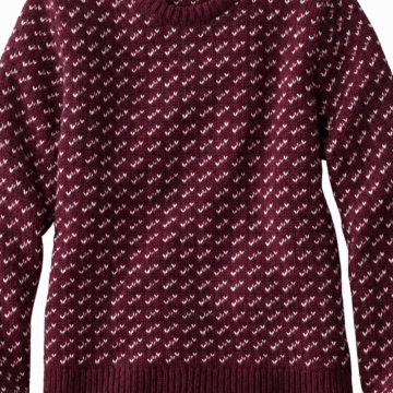 Burgundy Geometric Chevron Pattern Crew Neck Sweater