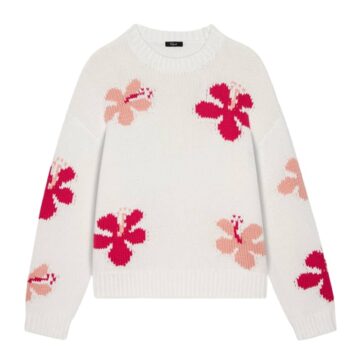 White Floral Intarsia Crewneck Sweater